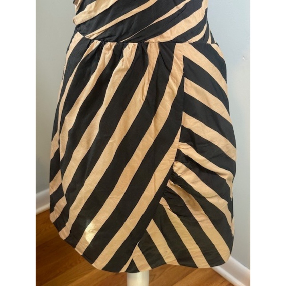 Leifsdottir Anthropologie Striped Halter Dress Sz 12 Silk Cotton Blend Black Tan - Picture 5 of 13